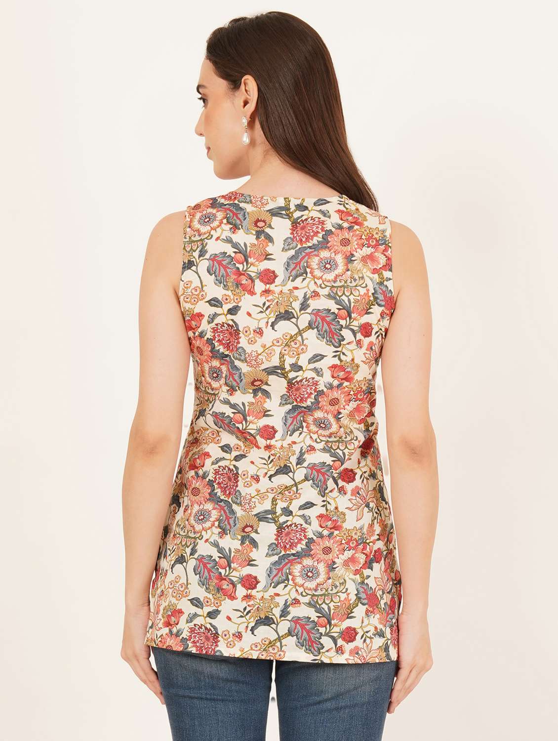 women printed sleeveles straight kurti - 22084084 - Standard Image - 3