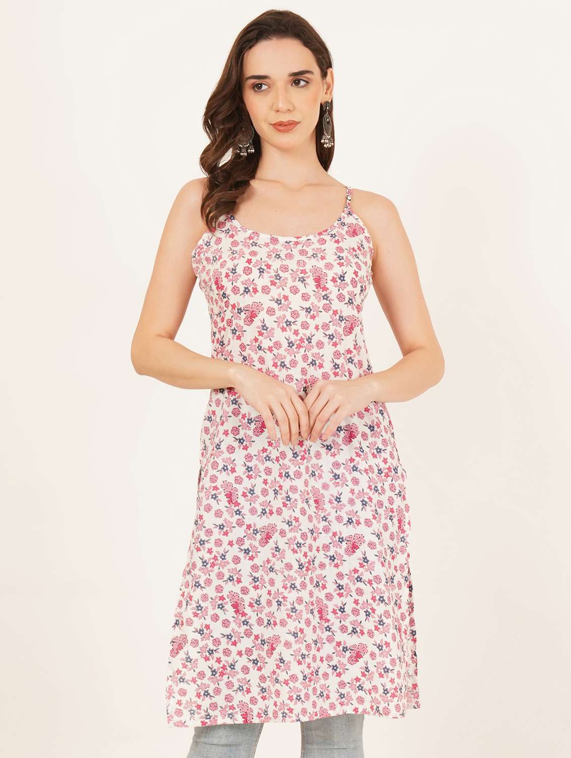 women floral printed shoulder strap straight kurti - 22084088 - Zoom Image - 0
