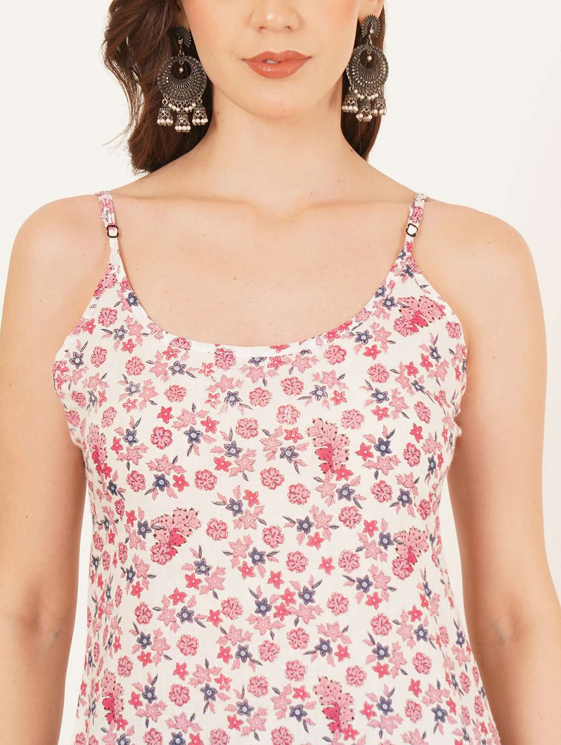 women floral printed shoulder strap straight kurti - 22084088 - Standard Image - 8