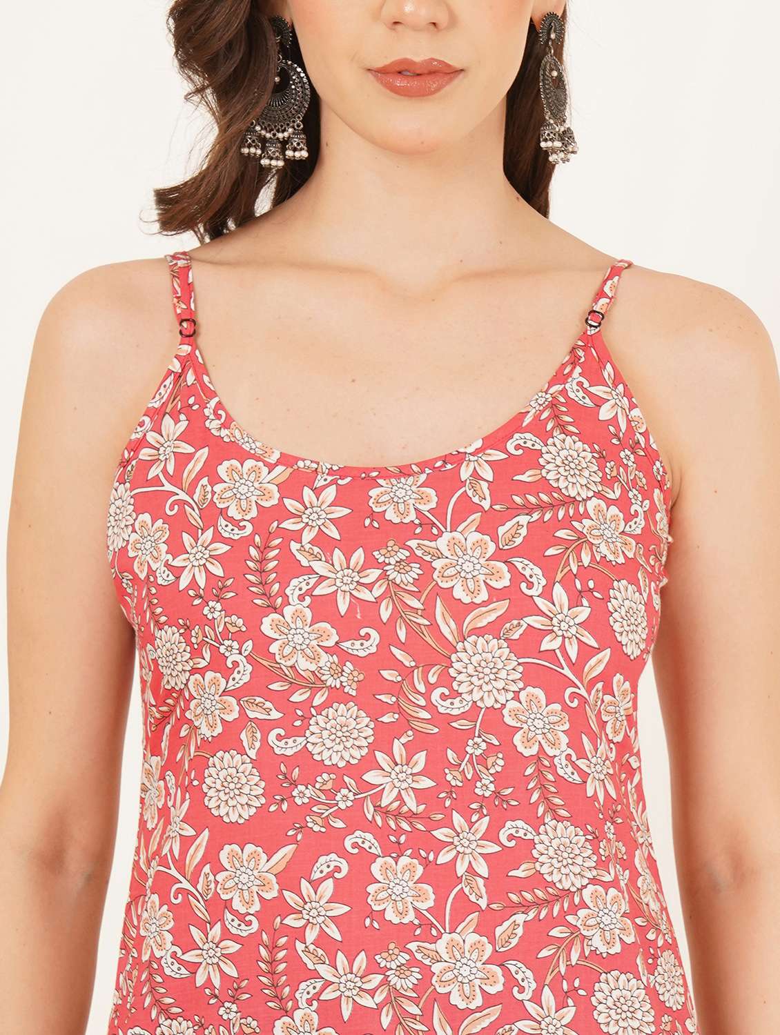 women floral printed shoulder strap straight kurti - 22084090 - Standard Image - 8