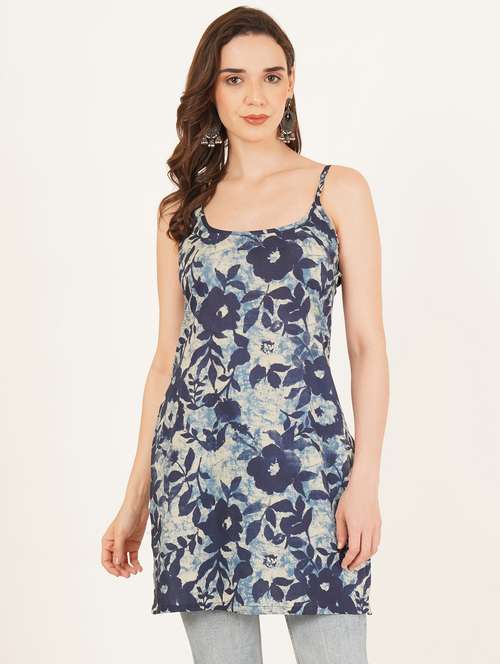 women floral printed shoulder strap straight kurti - 22084091 - Standard Image - 0