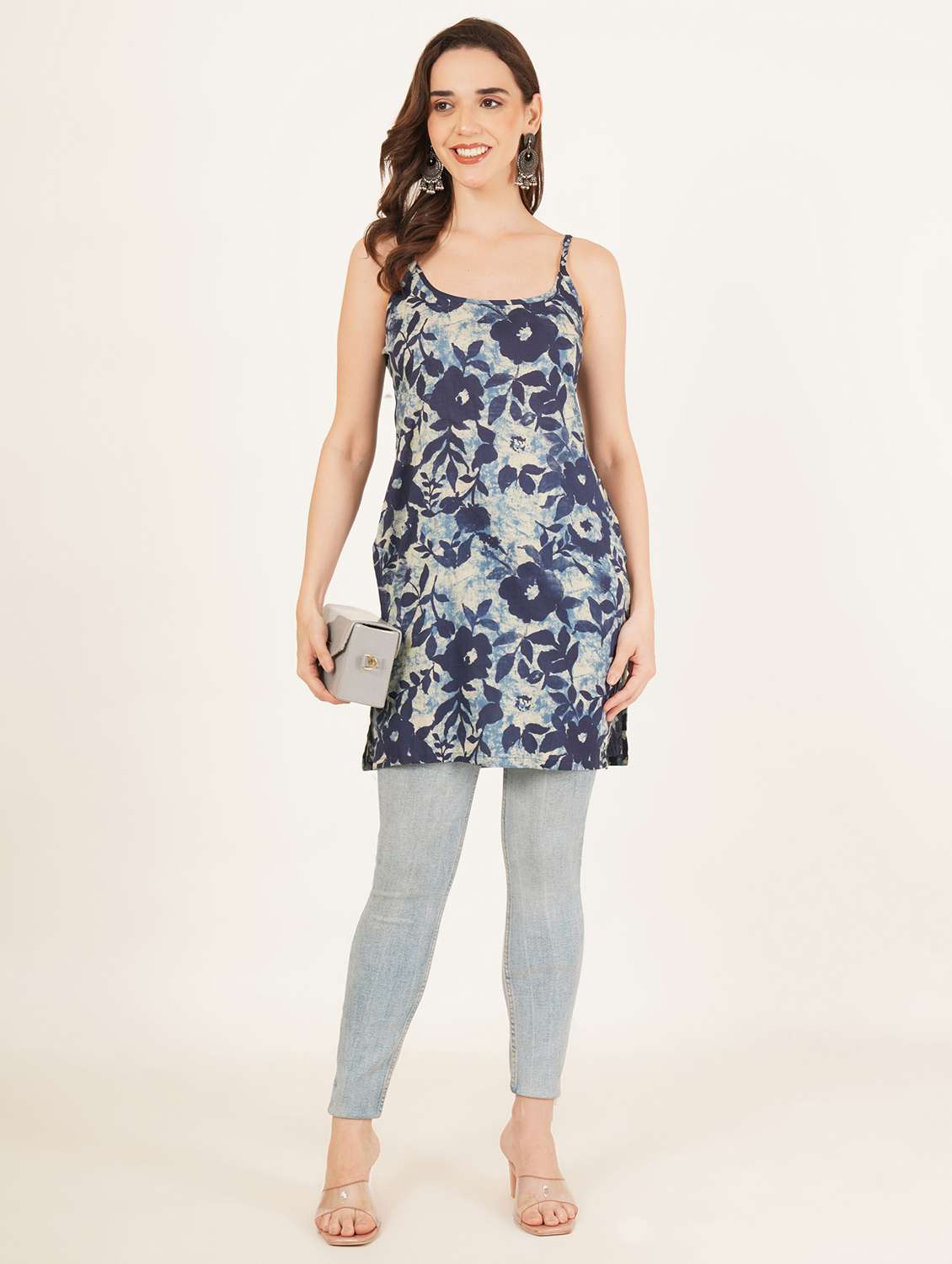 women floral printed shoulder strap straight kurti - 22084091 - Standard Image - 3