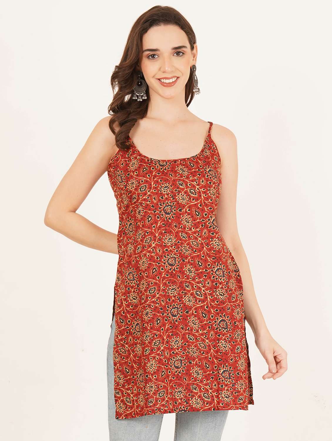 women printed shoulder strap straight kurti - 22084092 - Zoom Image - 0