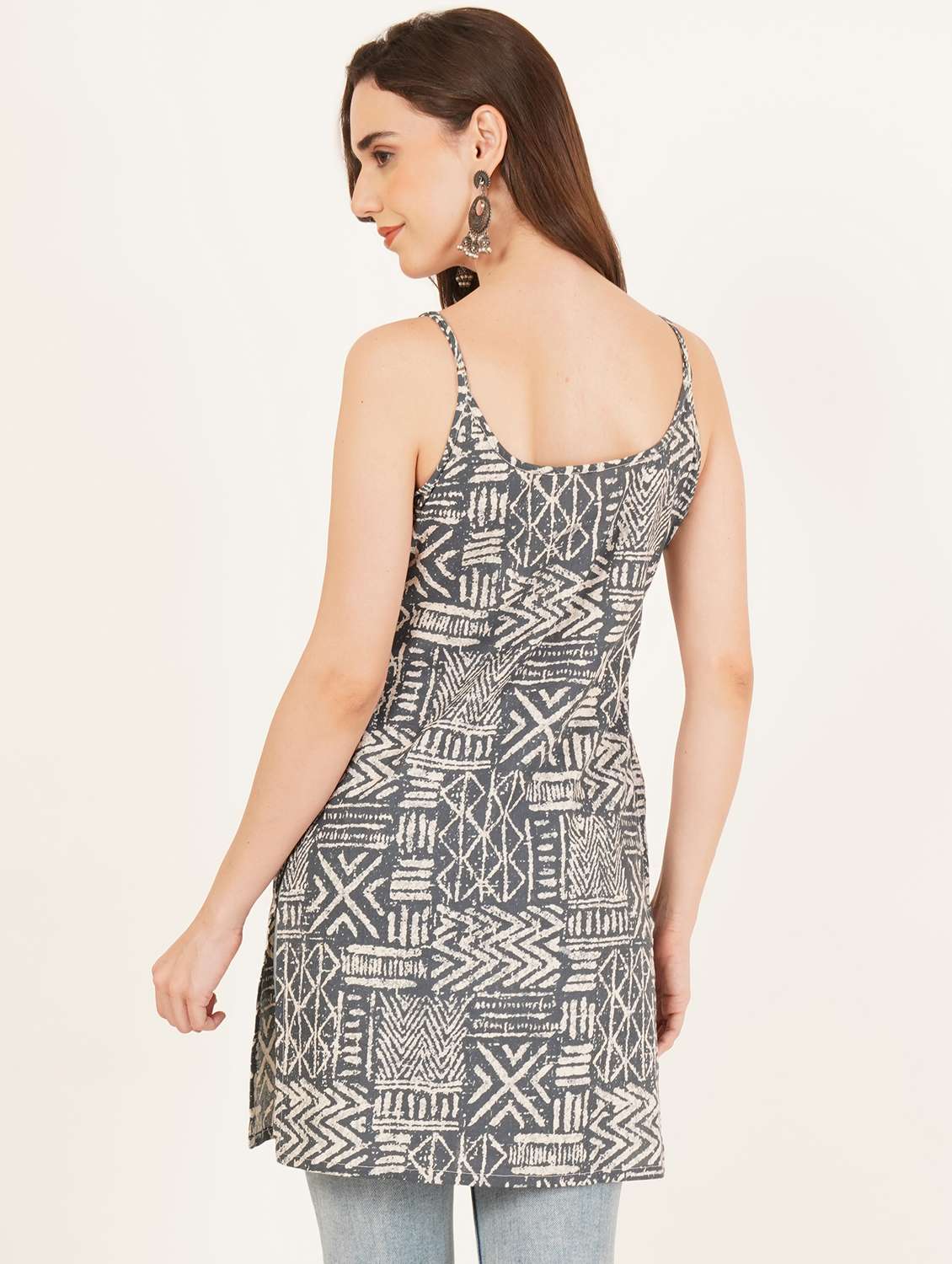 women printed shoulder strap straight kurti - 22084094 - Standard Image - 3