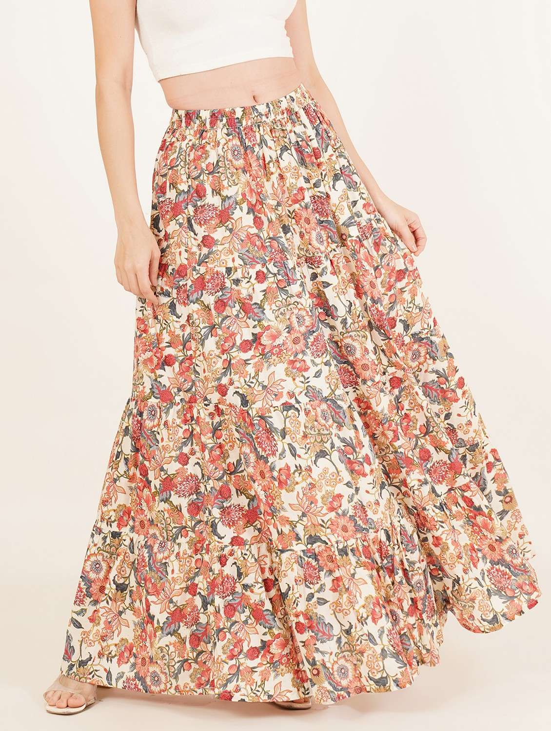 women printed high rise tiered skirt - 22084095 - Zoom Image - 0