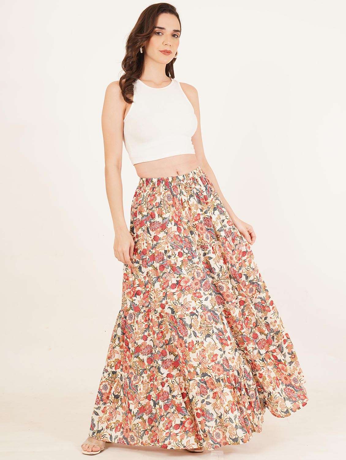 women printed high rise tiered skirt - 22084095 - Standard Image - 3