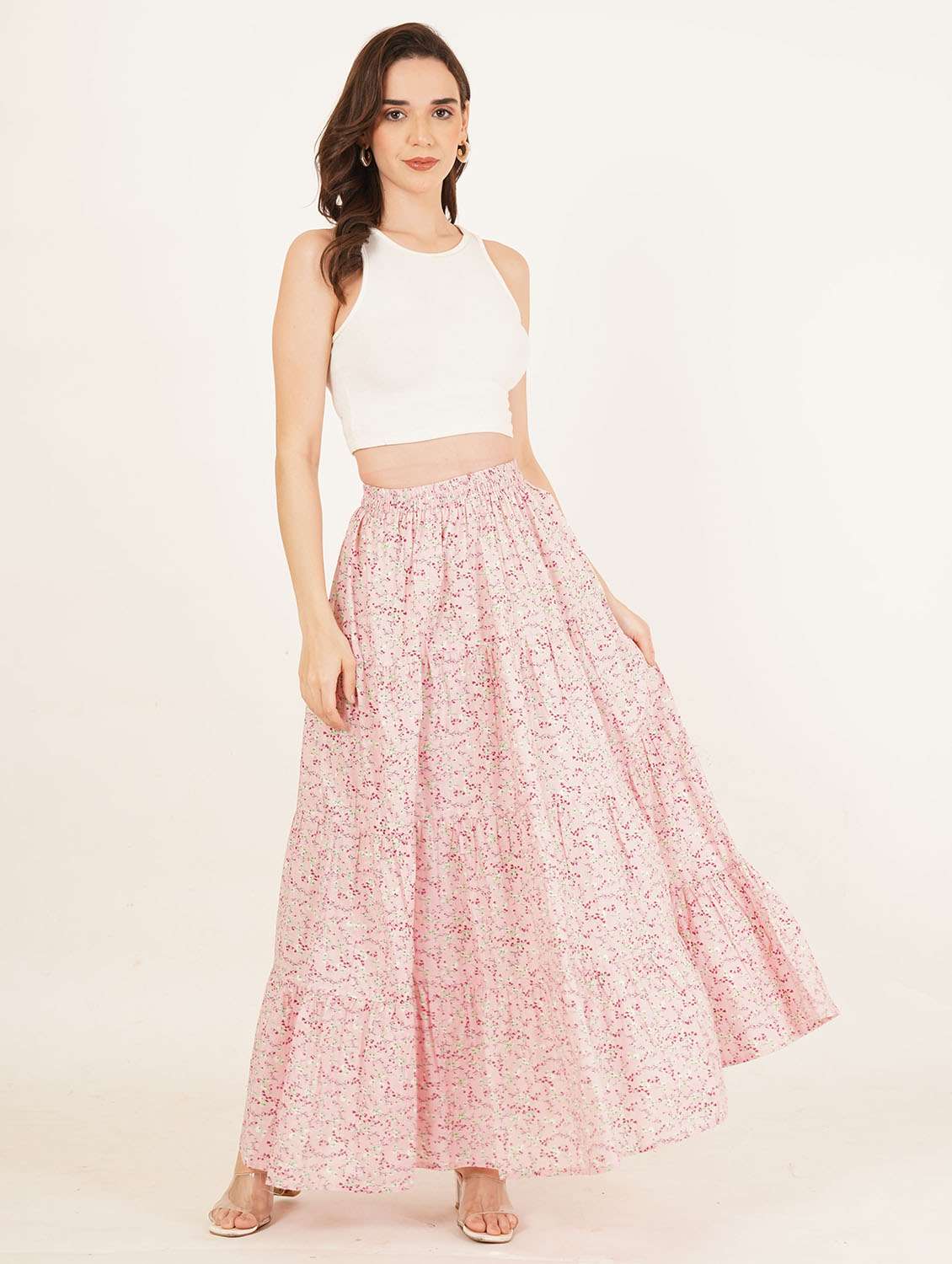 women printed high rise tiered skirt - 22084096 - Standard Image - 3