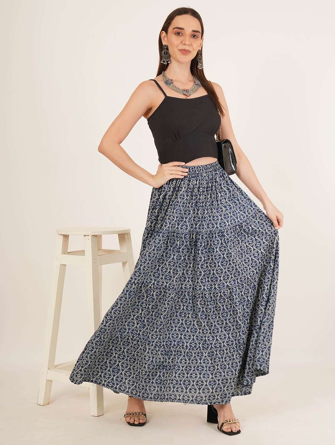 women printed high rise tiered skirt - 22084097 - Standard Image - 3