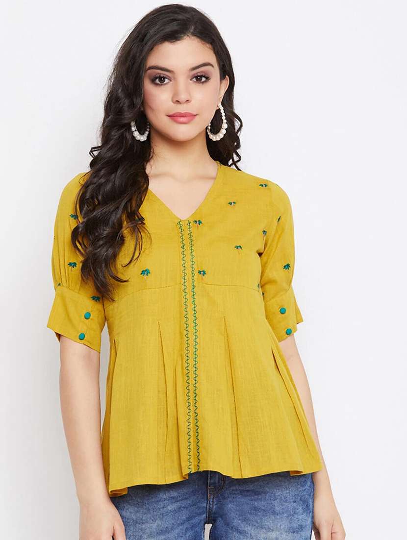 women embroidered puff sleeve peplum top