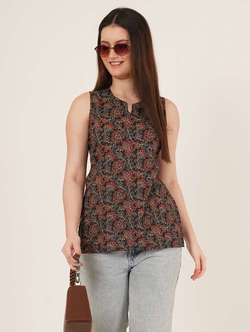 women printed sleeveless straight kurti - 22084117 -  Standard Image - 0