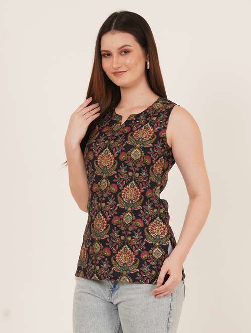 women printed sleeveless straight kurti - 22084121 -  Standard Image - 0