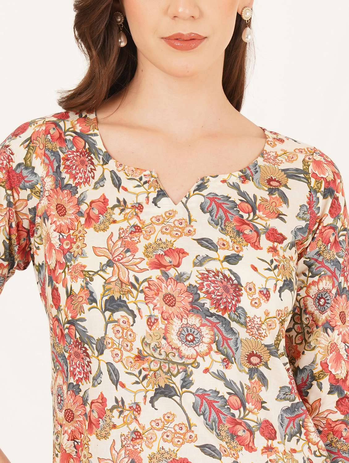 women floral printed three quarter sleeve straight kurti - 22084131 - Standard Image - 8