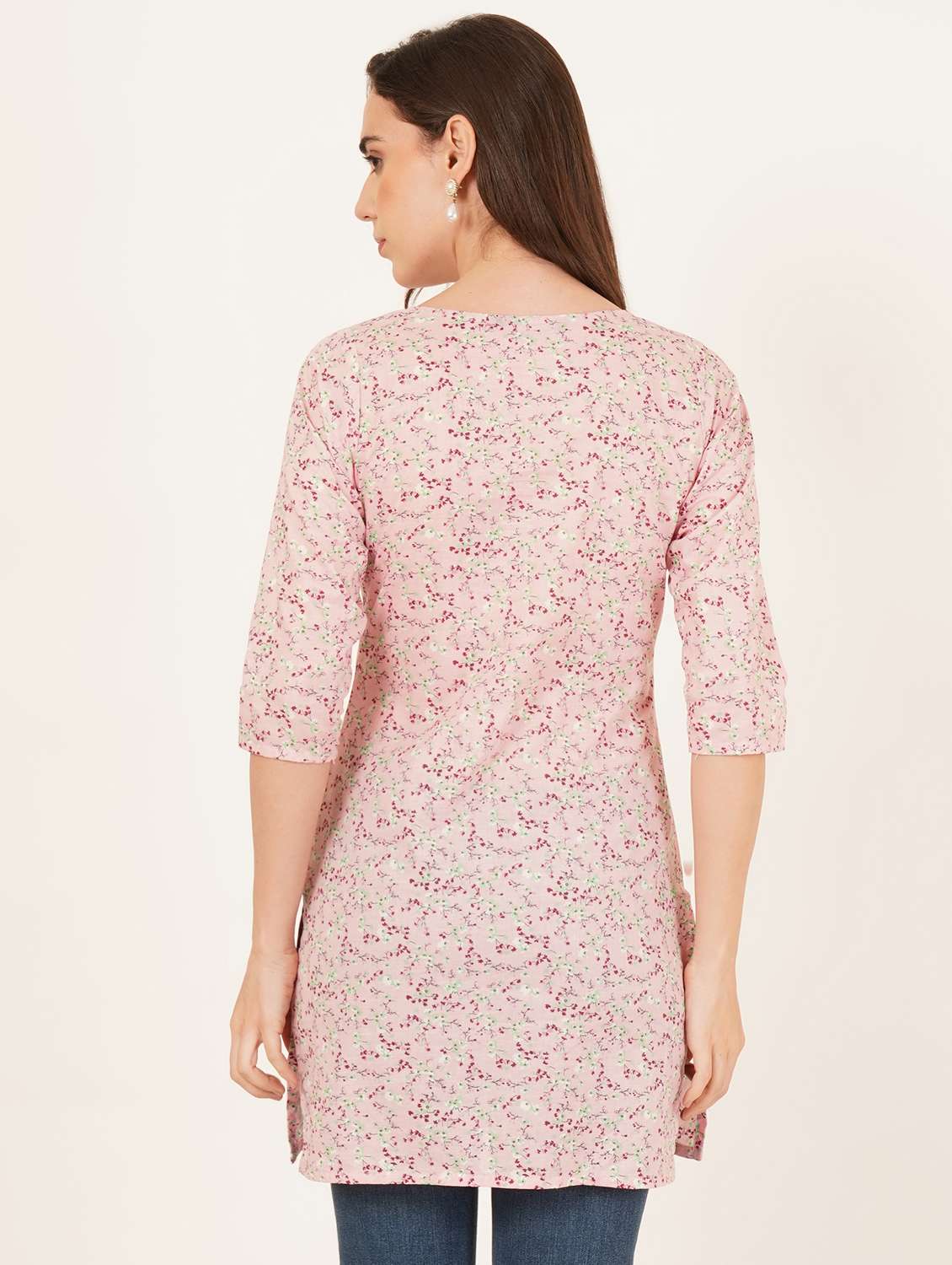 women floral printed three quarter sleeve straight kurti - 22084133 - Standard Image - 3