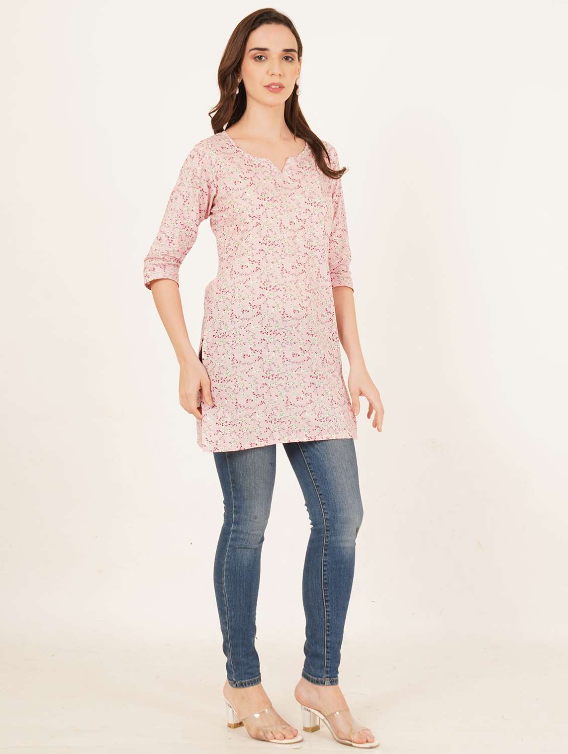 women floral printed three quarter sleeve straight kurti - 22084133 - Standard Image - 5