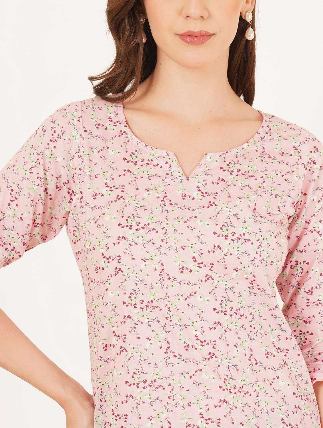 women floral printed three quarter sleeve straight kurti - 22084133 - Standard Image - 8