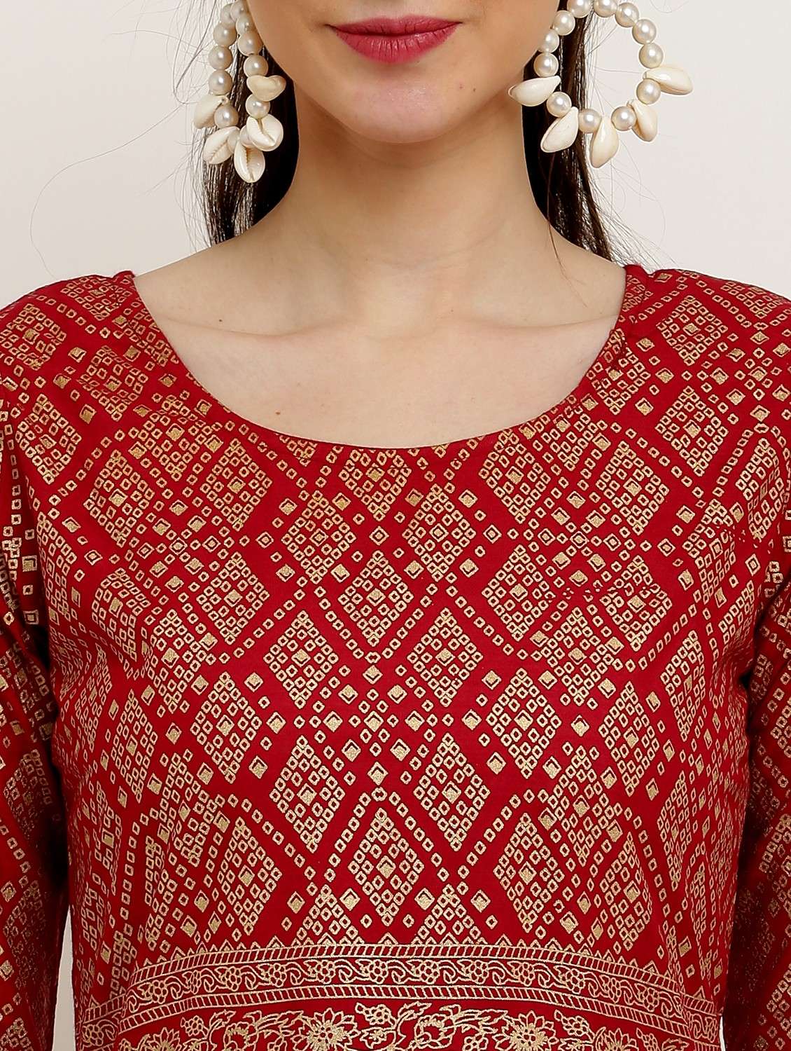 women printed three quarter sleeve flared kurta - 22084134 - Standard Image - 3