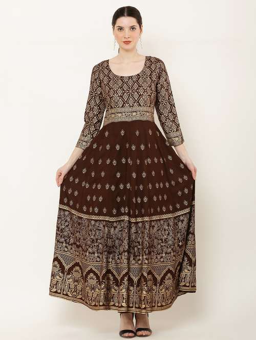 women printed three quarter sleeve flared dress - 22084135 - Standard Image - 0