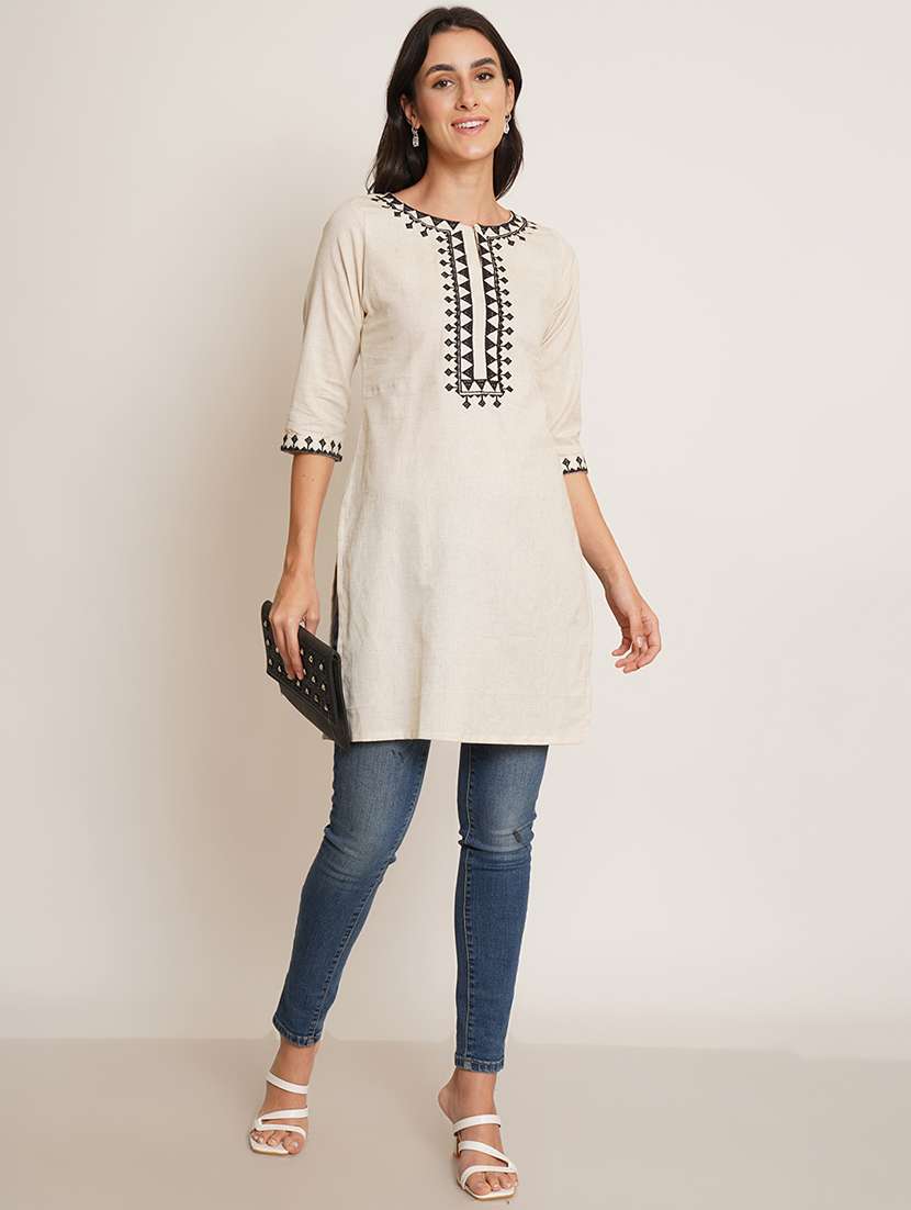 women embroidered three quarter sleeve straight kurti - 22084141 - Zoom Image - 0