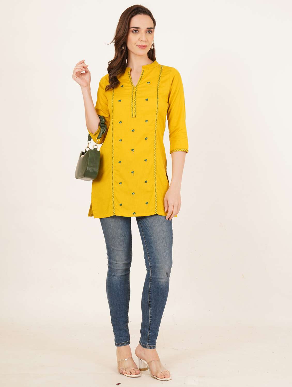 women embroidered three quarter sleeve straight kurti - 22084147 -  Zoom Image - 0