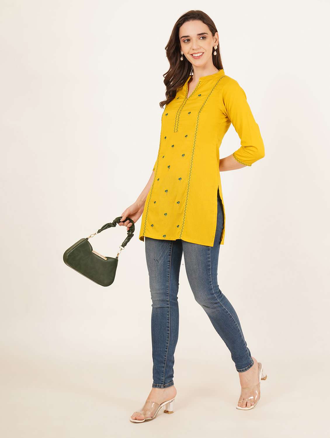 women embroidered three quarter sleeve straight kurti - 22084147 - Standard Image - 5