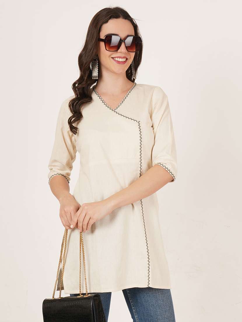 women embroidered three quarter sleeve straight kurti