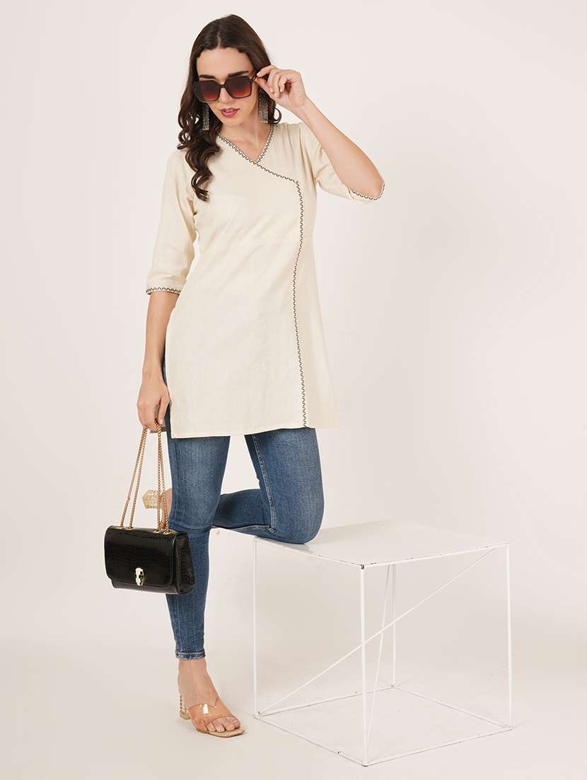 women embroidered three quarter sleeve straight kurti - 22084150 -  Standard Image - 5