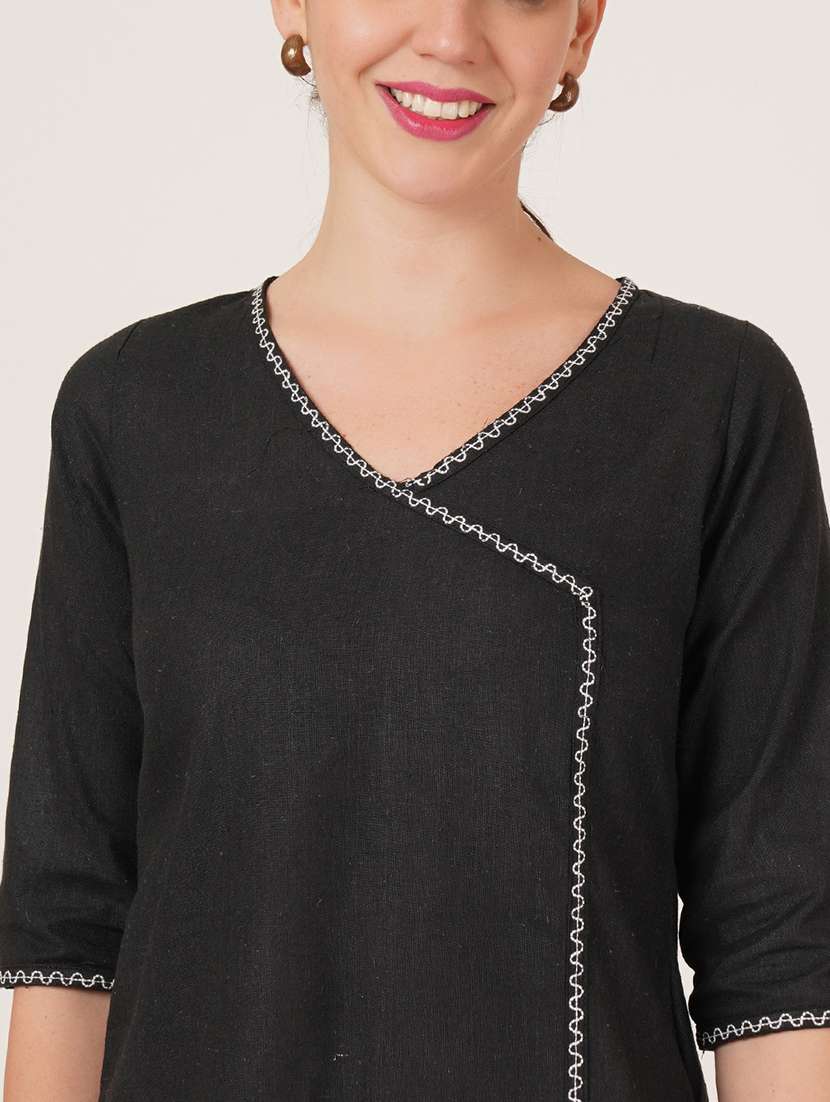 women embroidered three quarter sleeve straight kurti - 22084151 -  Standard Image - 3