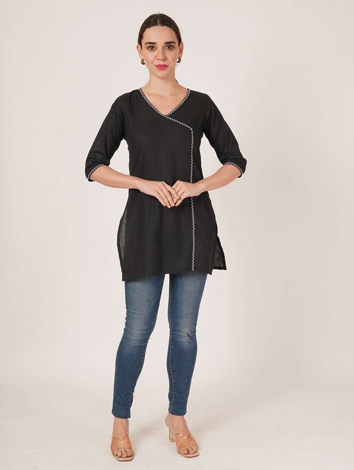 women embroidered three quarter sleeve straight kurti - 22084151 -  Standard Image - 5