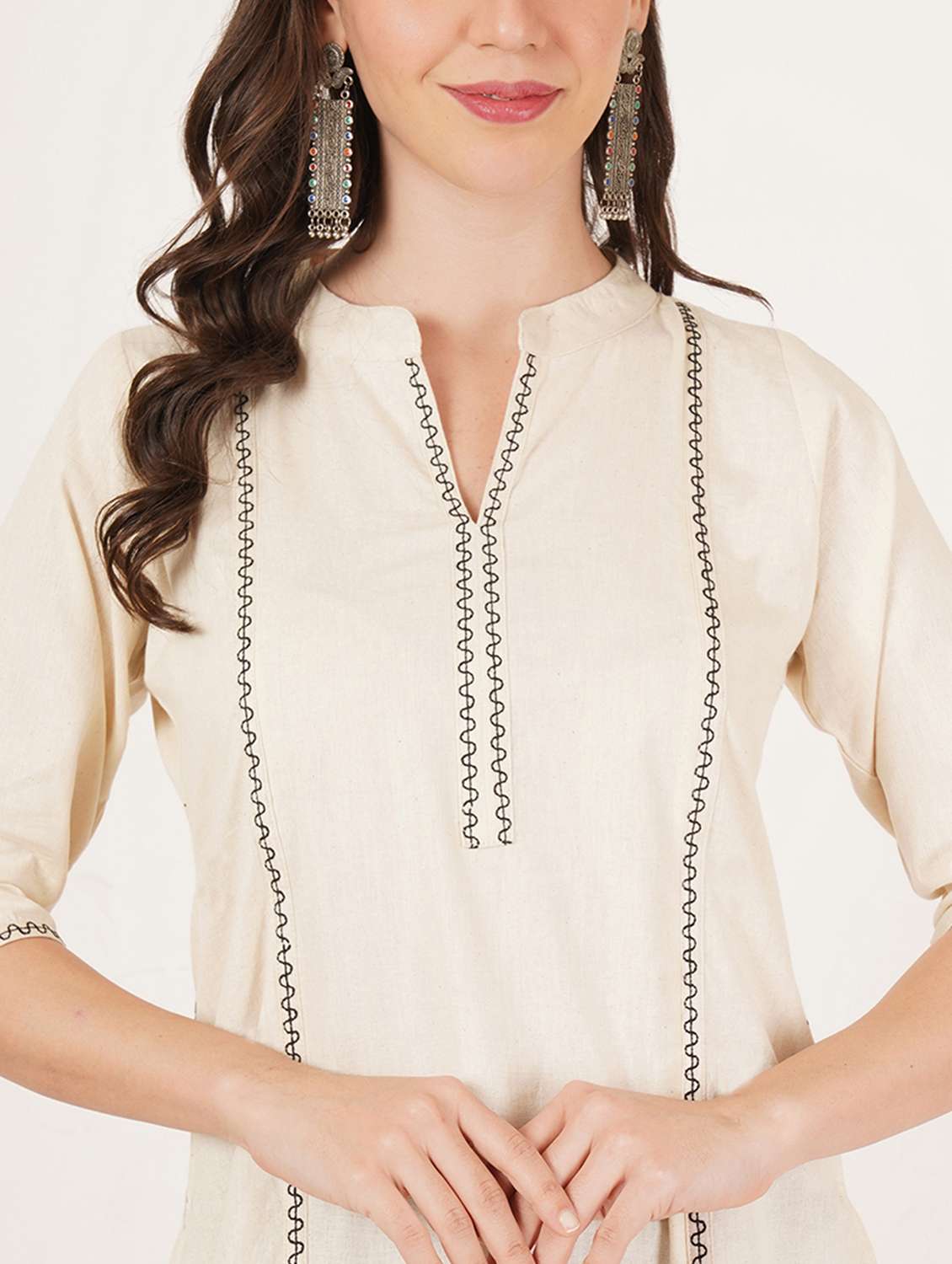 women embroidered three quarter sleeve straight kurti - 22084153 -  Standard Image - 3