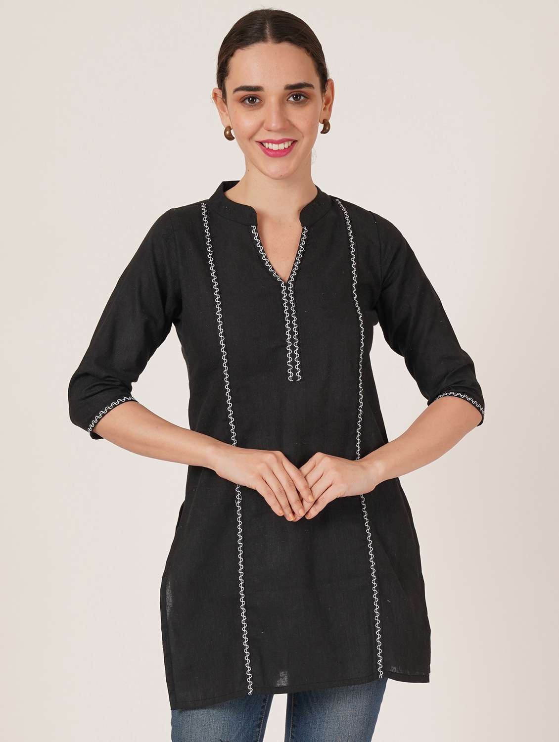 women embroidered three quarter sleeve straight kurti - 22084154 -  Standard Image - 8