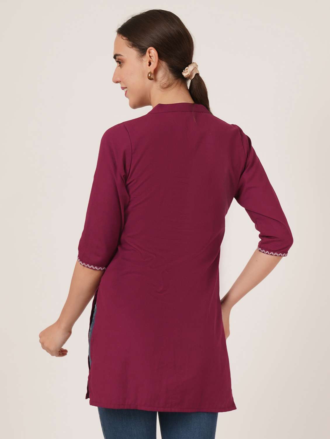 women embroidered three quarter sleeve straight kurti - 22084155 -  Standard Image - 3