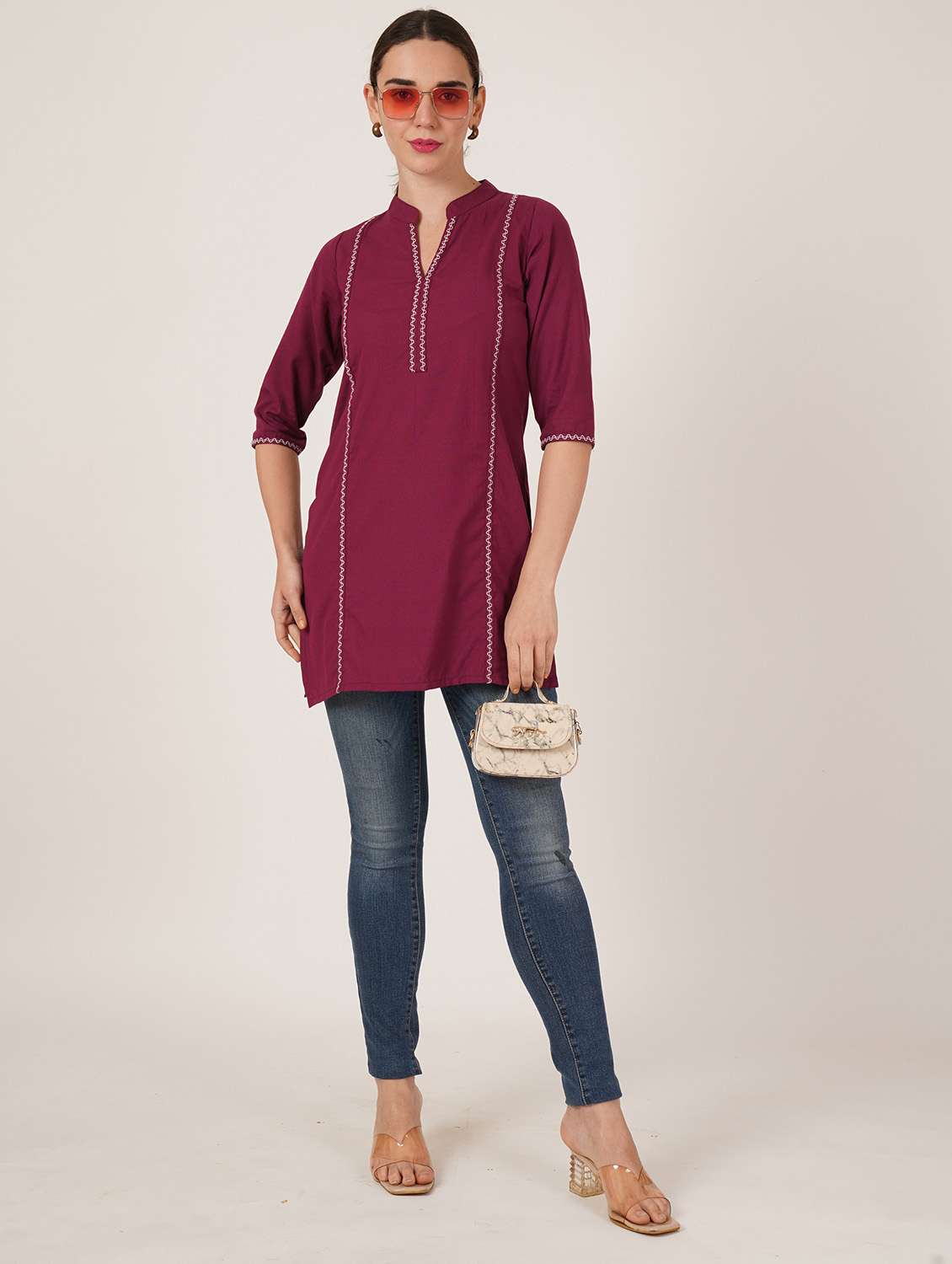 women embroidered three quarter sleeve straight kurti - 22084155 -  Standard Image - 5