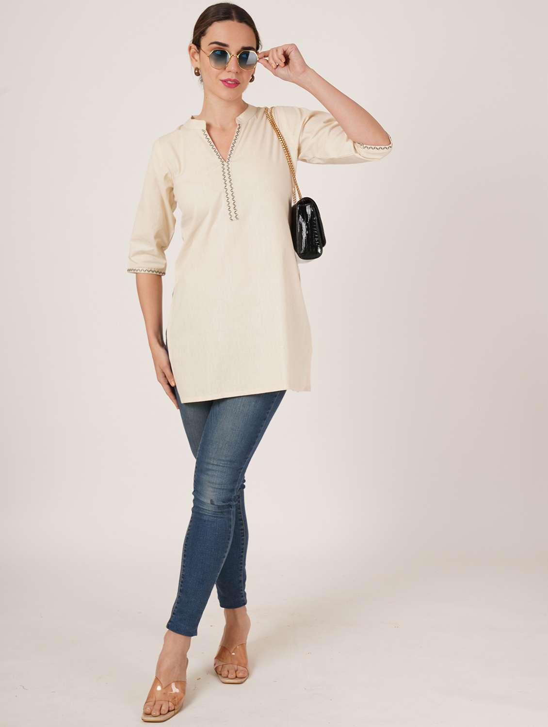 women embroidered three quarter sleeve straight kurti - 22084156 -  Standard Image - 5