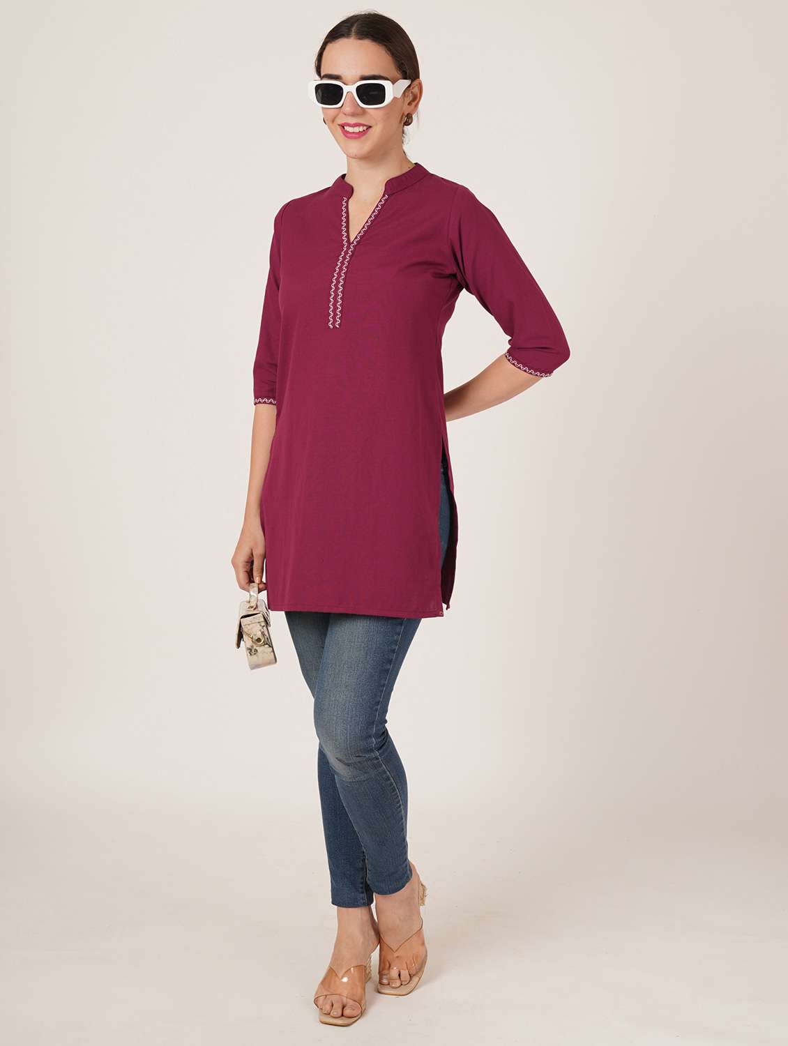 women embroidered three quarter sleeve straight kurti - 22084158 -  Standard Image - 5