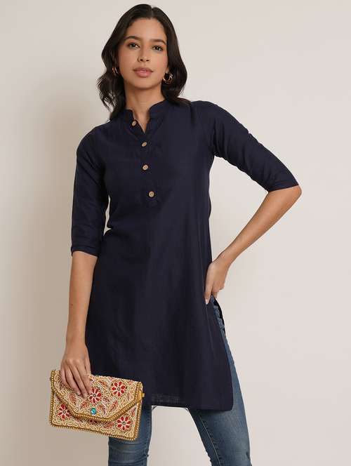 women solid three quarter sleeve straight kurti - 22084162 - Standard Image - 0