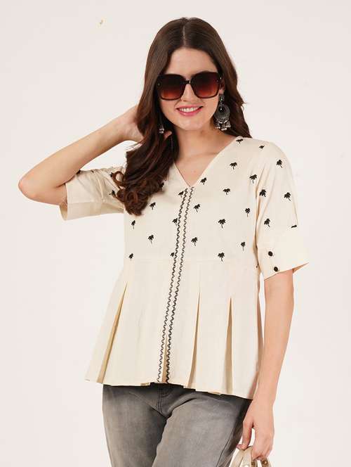 women solid with work short sleeve ethnic top - 22084163 - Standard Image - 0