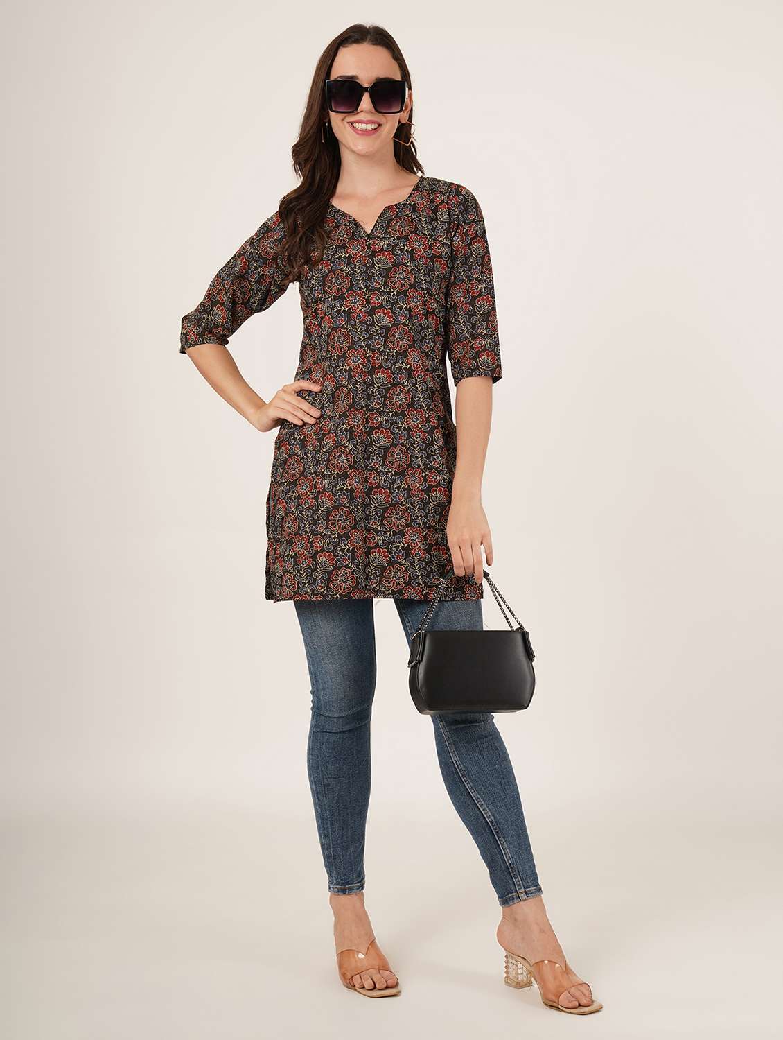 women printed three quarter sleeve straight kurti - 22084171 -  Standard Image - 5