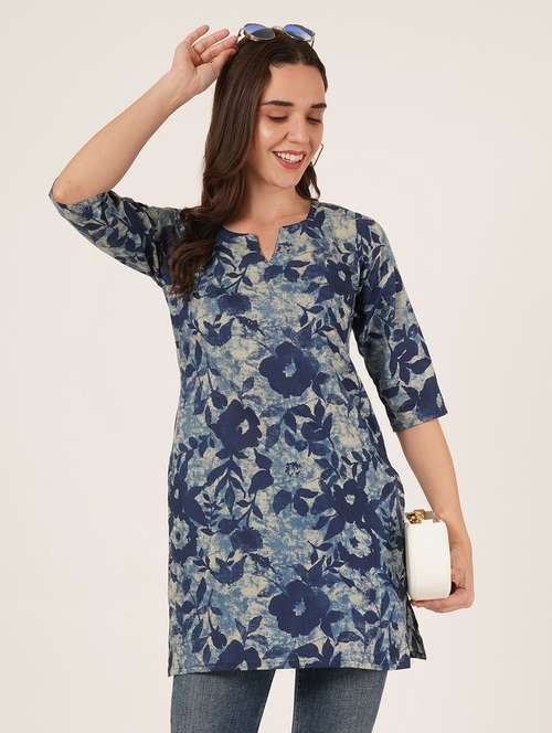 women printed three quarter sleeve straight kurti - 22084172 -  Standard Image - 0