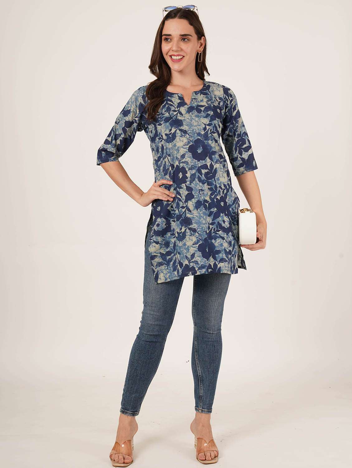 women printed three quarter sleeve straight kurti - 22084172 -  Standard Image - 5