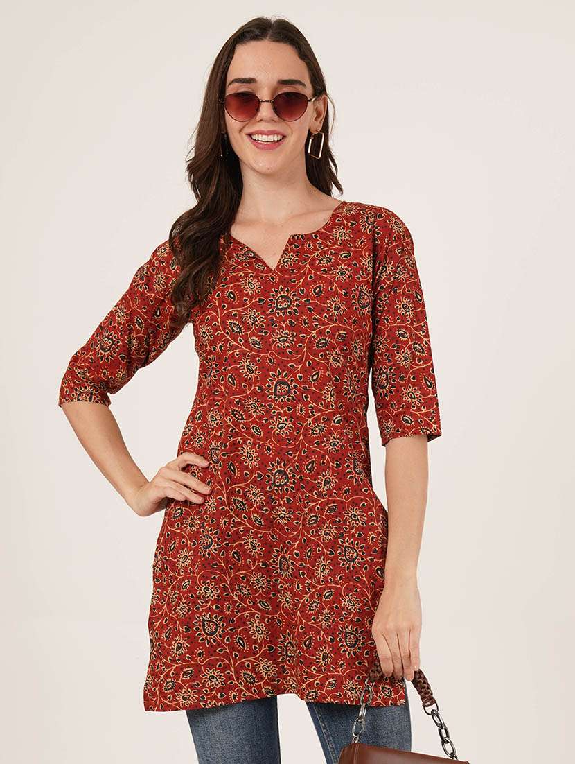 women printed three quarter sleeve straight kurti - 22084173 - Zoom Image - 0