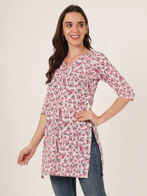 women printed three quarter sleeve straight kurti - 22084174 -  Standard Image - 0