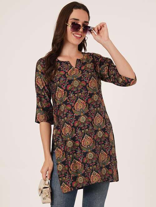 women printed three quarter sleeve straight kurti - 22084175 - Standard Image - 0