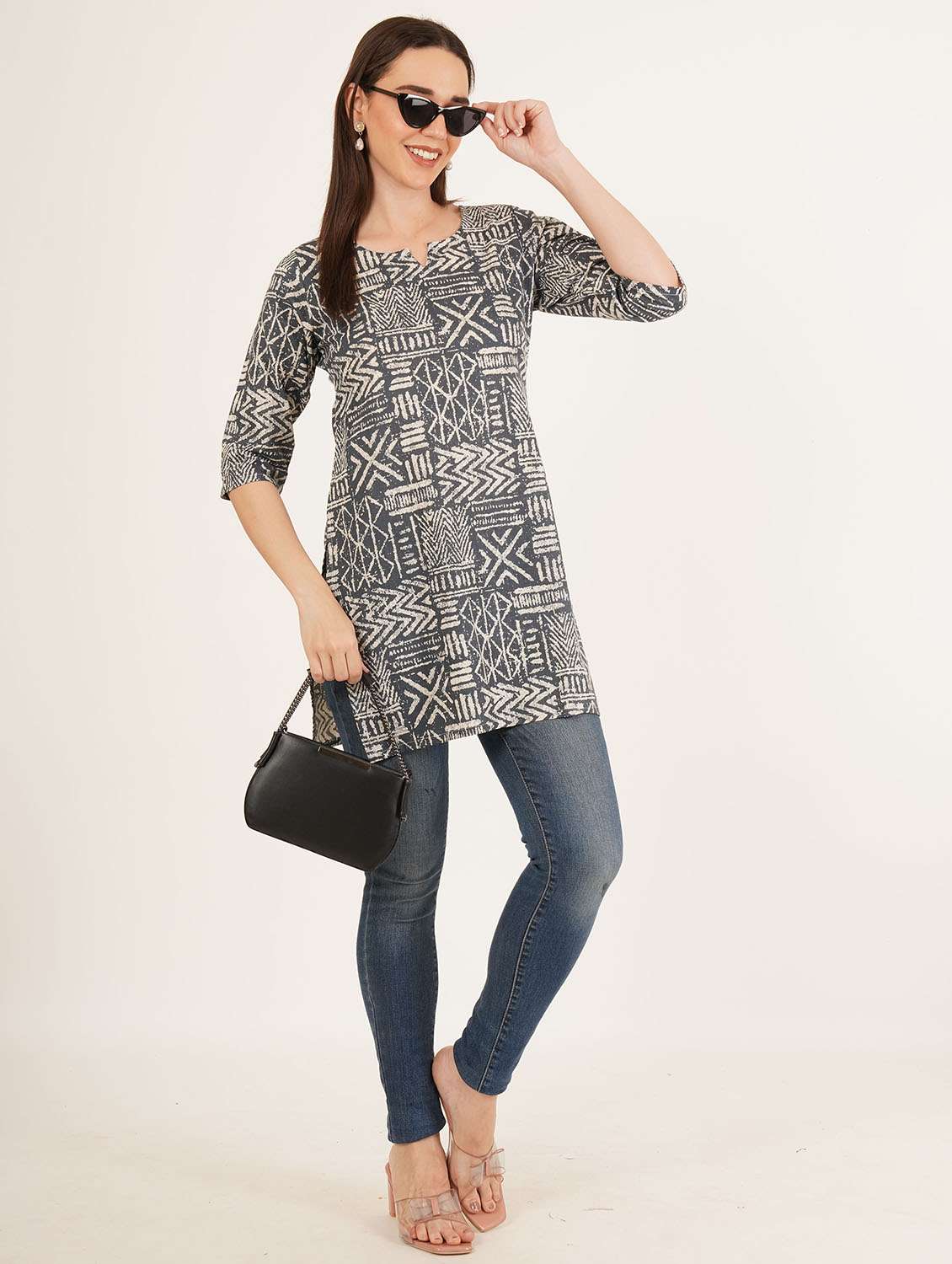 women printed three quarter sleeve straight kurti - 22084176 -  Standard Image - 5