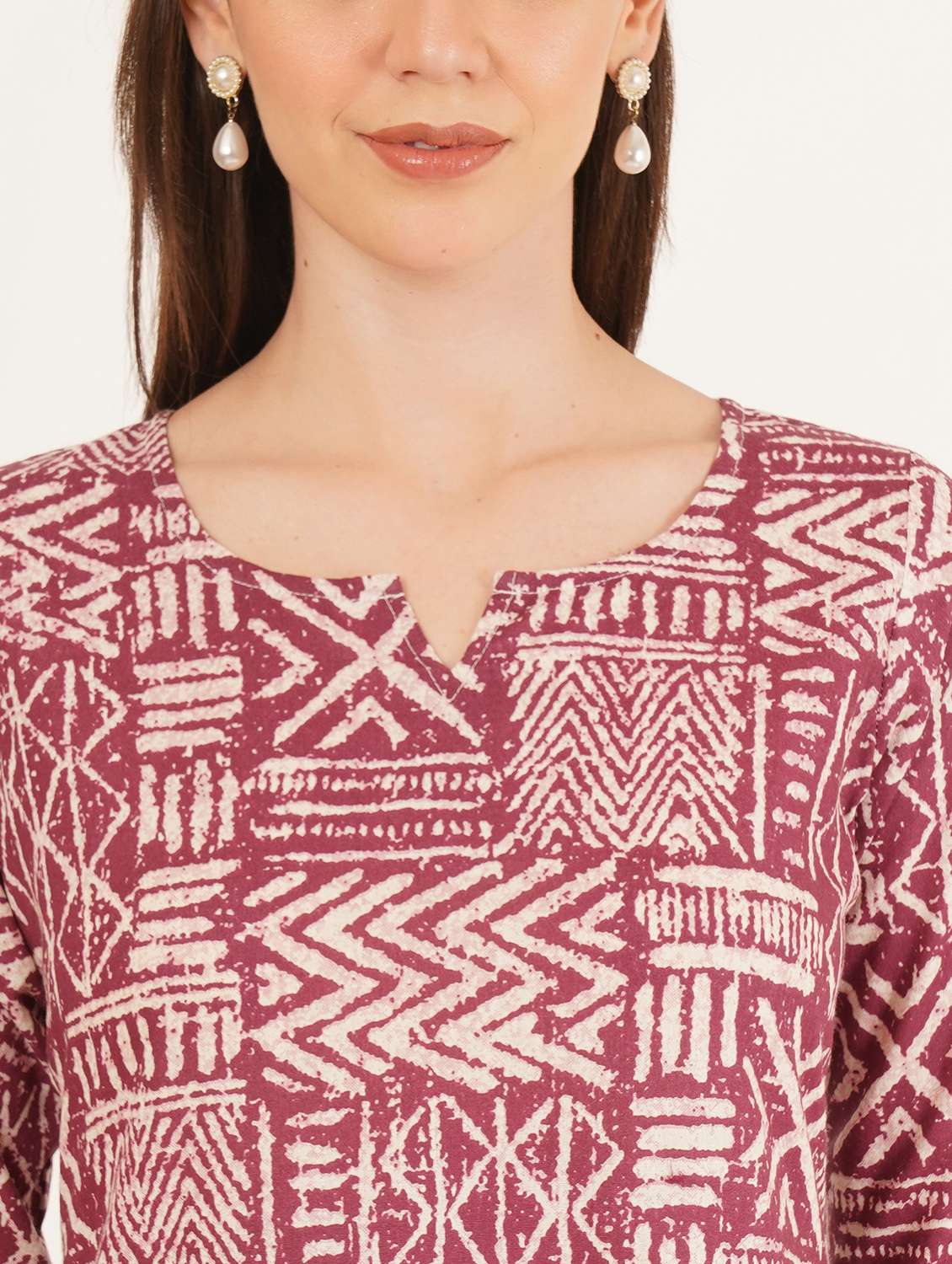 women printed three quarter sleeve straight kurti - 22084177 -  Standard Image - 3