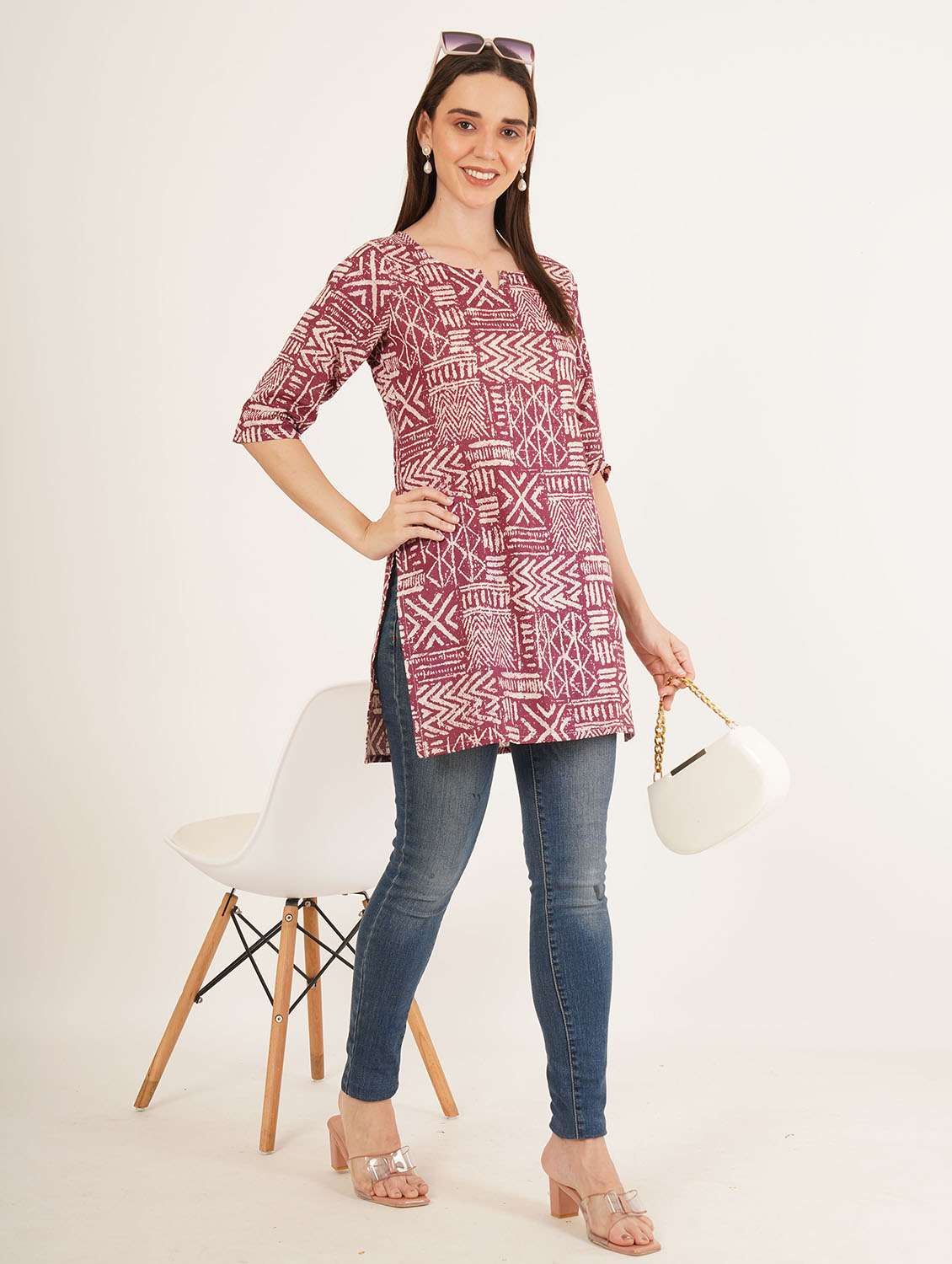 women printed three quarter sleeve straight kurti - 22084177 -  Standard Image - 5