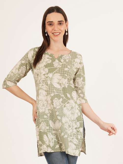 women printed three quarter sleeve straight kurti - 22084178 - Standard Image - 0