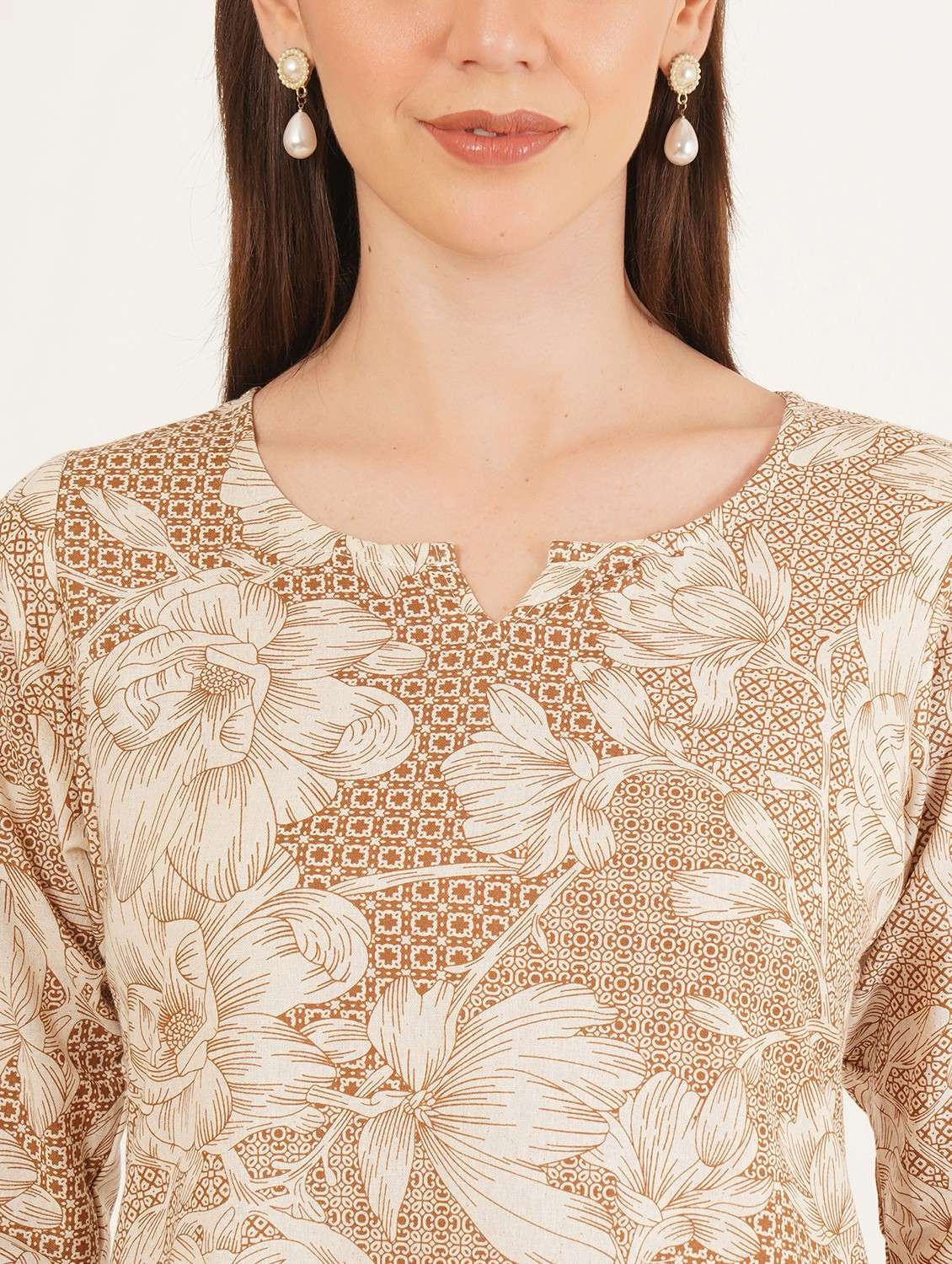 women printed three quarter sleeve straight kurti - 22084179 -  Standard Image - 3