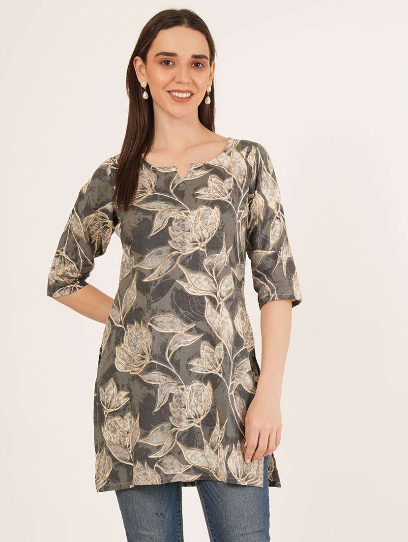 women printed three quarter sleeve straight kurti - 22084180 -  Zoom Image - 0