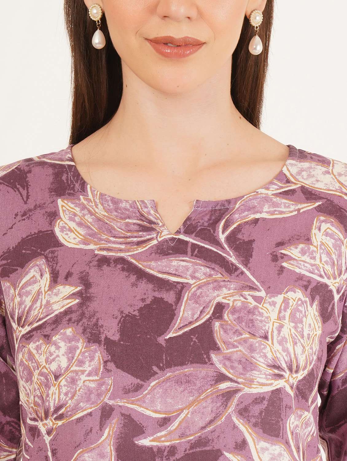 women printed three quarter sleeve straight kurti - 22084181 -  Standard Image - 3