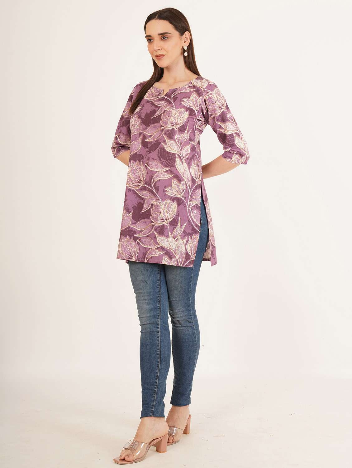 women printed three quarter sleeve straight kurti - 22084181 -  Standard Image - 5